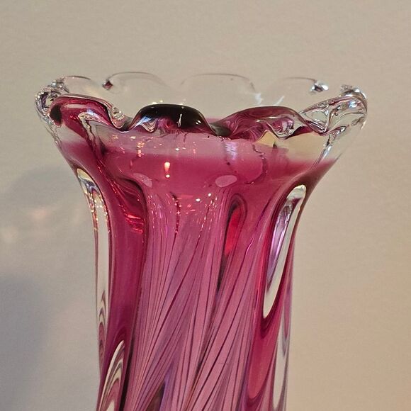 Vintage Art Glass Chech Vase By Josef Hospodka Sklo Pink Mid Century Modern - Picture 5 of 8